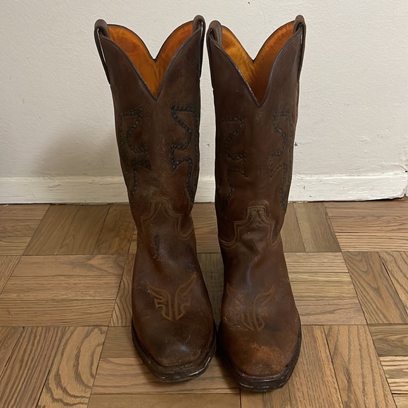 FRYE vintage brown biker boots with stud detail mens size11 soles need replacing - Picture 2 of 9